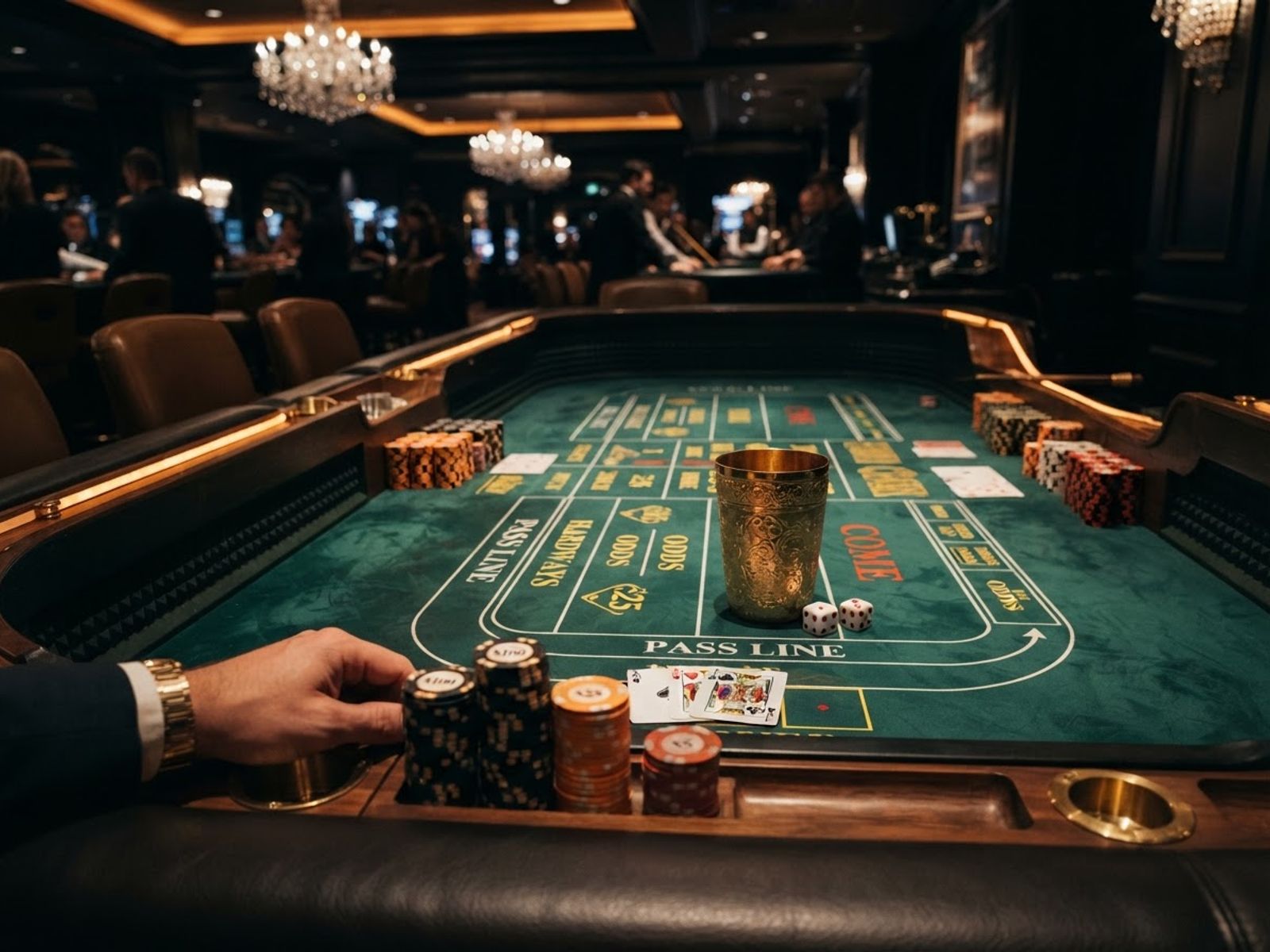 Table de casino avec jetons et cartes à jouer