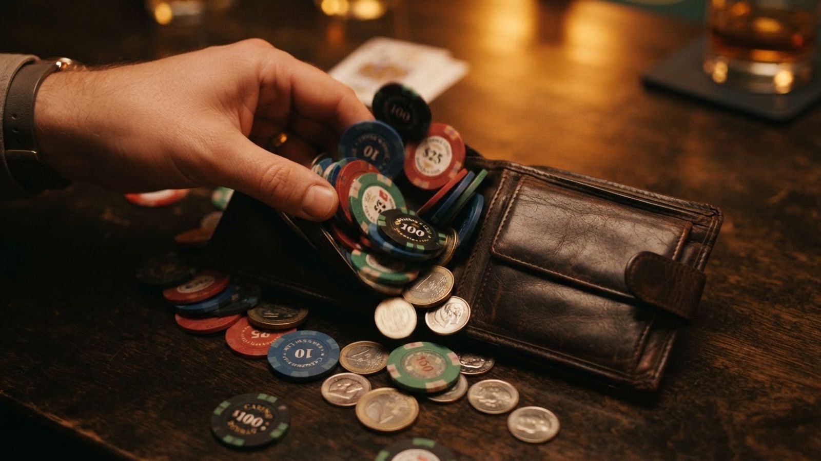 Jetons et pièces revenant dans un portefeuille